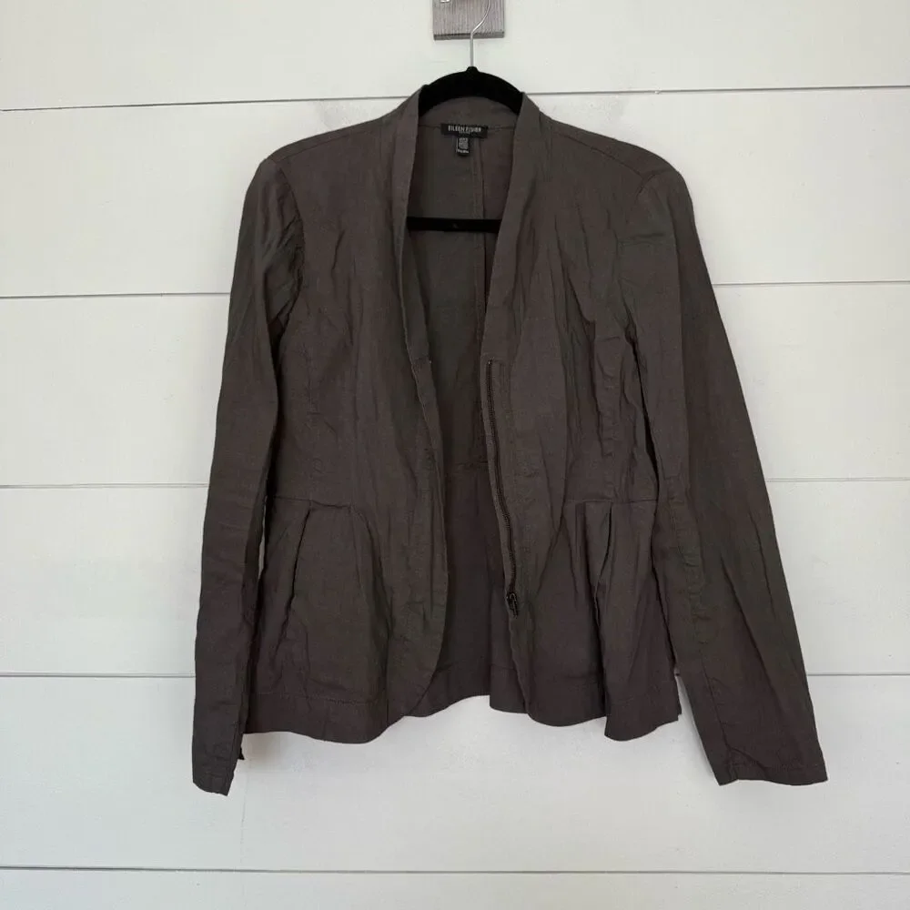 Eileen Fisher Women’s Petite Medium Brown Linen Blend Zip Up Jacket